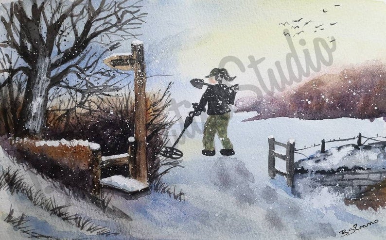 Image of Metal Detectorist watercolour art prints