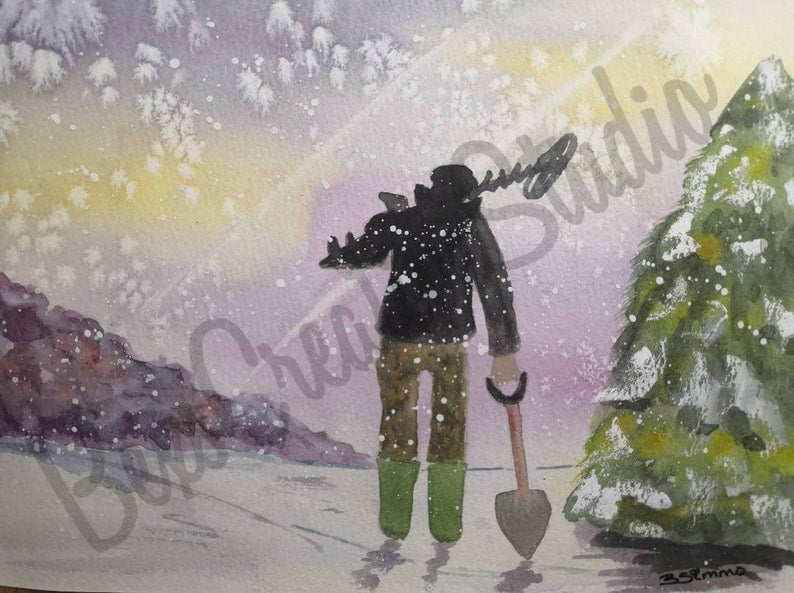 Image of Metal Detectorist watercolour art prints