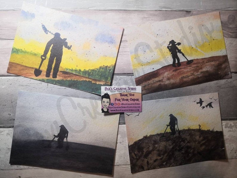 Image of Metal Detectorist watercolour art prints