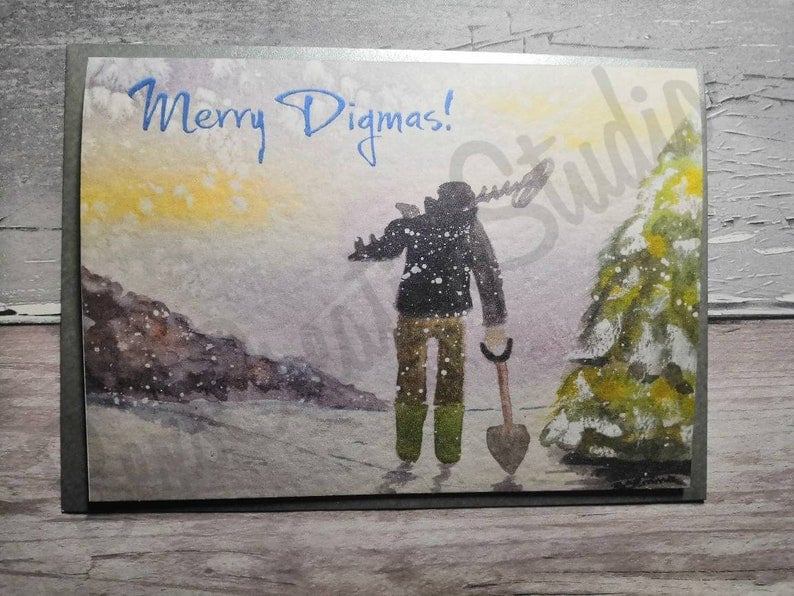 Image of Merry Digmas Metal Detectorist themed Christmas cards