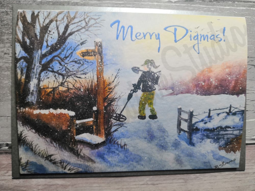 Image of Merry Digmas Metal Detectorist themed Christmas cards