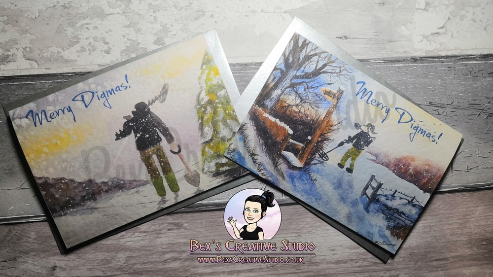Image of Merry Digmas Metal Detectorist themed Christmas cards