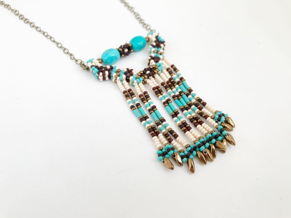 Image of Beaded mountain necklace in turquoise with fringe 