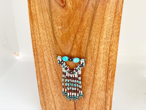 Image of Beaded mountain necklace in turquoise with fringe 