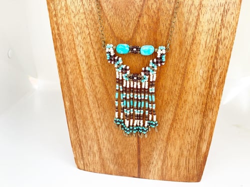 Image of Beaded mountain necklace in turquoise with fringe 