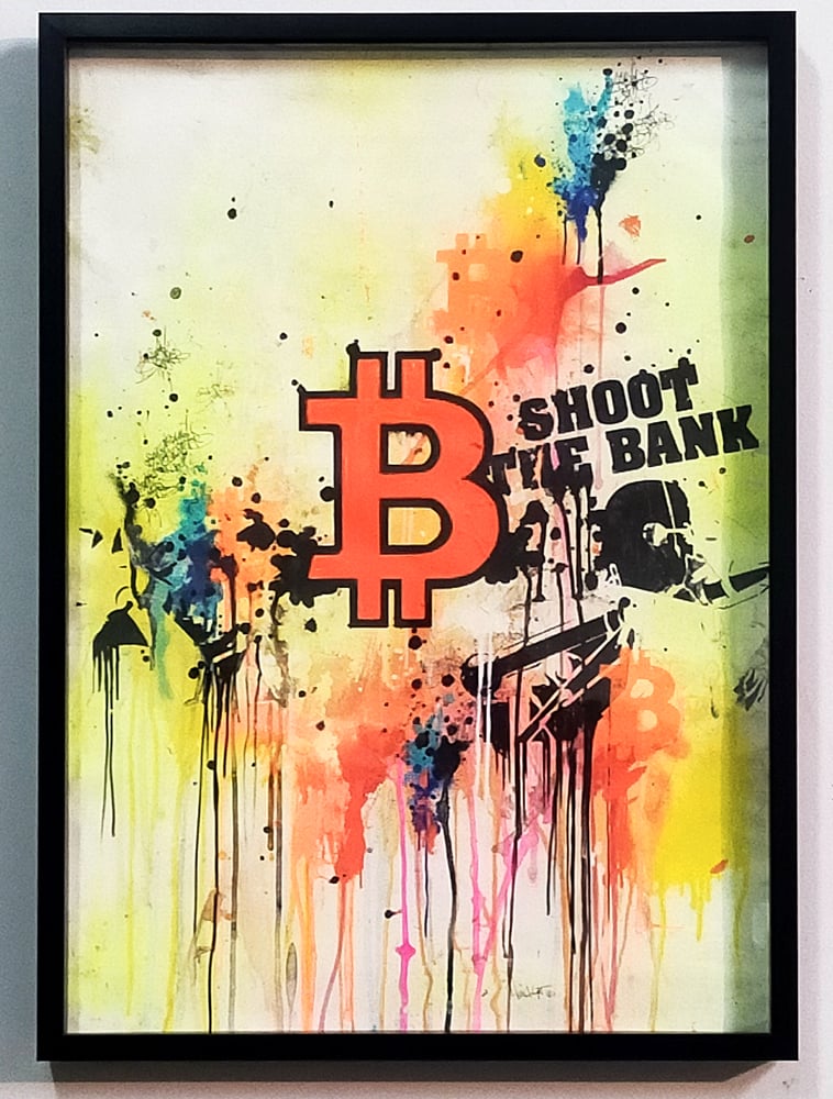 Image of 'Bitcoin on Shoot The Bank' framed