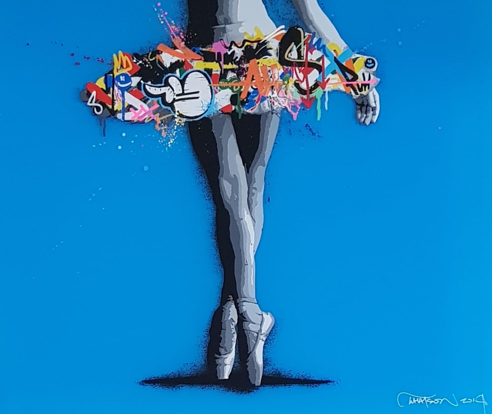 MARTIN WHATSON "PASSE" HAND FINISHED BLUE ACRYLIC VERSION (ONE OF JUST TWO) 80CM X 56CM