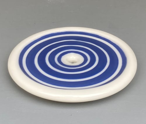 Image of SOAP DISH, BLUE & WHITE STRIPED