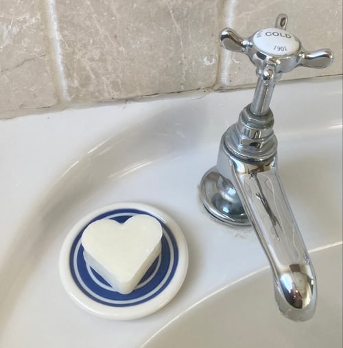 Image of SOAP DISH, BLUE & WHITE STRIPED