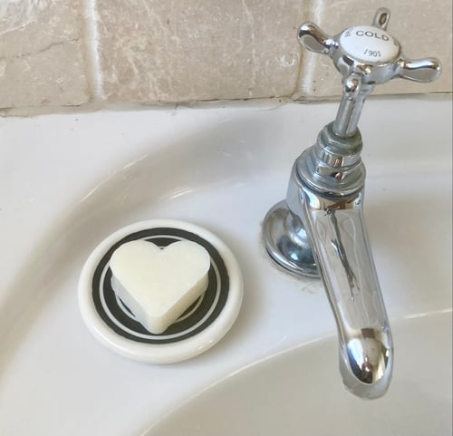 Image of SOAP DISH, BLACK & WHITE STRIPED