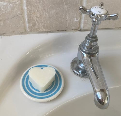 Image of SOAP DISH, TURQUOISE & WHITE STRIPED