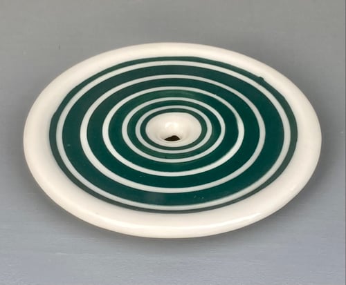 Image of SOAP DISH, GREEN & WHITE STRIPED