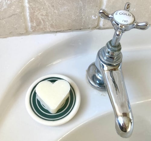 Image of SOAP DISH, GREEN & WHITE STRIPED