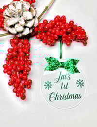 Image 3 of Glitter Bow Christmas Bauble with matching Glitter Font and Ribbon/Trim