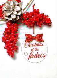Image 2 of Glitter Bow Christmas Bauble with matching Glitter Font and Ribbon/Trim