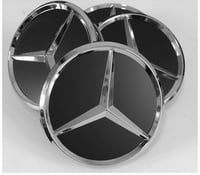 Image 3 of Mercedes Alloy Wheel Centre Caps 75mm Badge Hub Emblem Chrome Gloss Black x4