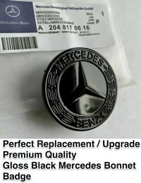 Image 1 of MERCEDES BENZ SPORT GLOSS BLACK BONNET BADGE - 57MM NEW - C E S CLK AMG CLASS