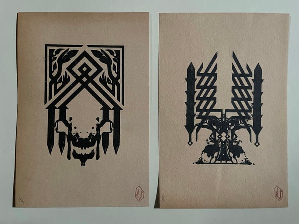 Image of SWORD MASTERY 2 Screen Print Set on Vintage Tanned Paper