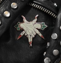 Image 3 of Pentagram Hands hard enamel limited edition pin (light moss green, dark blue-green, on rose gold)