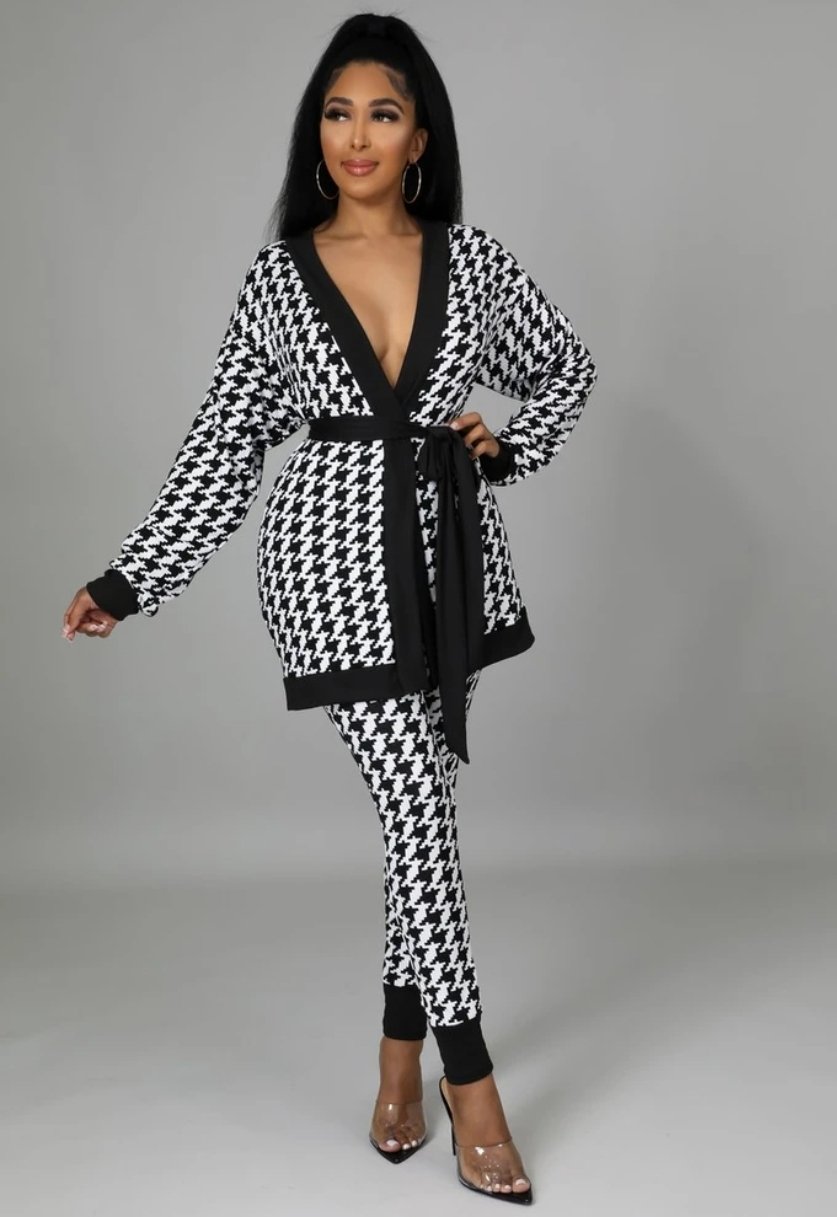 Front Tie Cardigan Pants Set