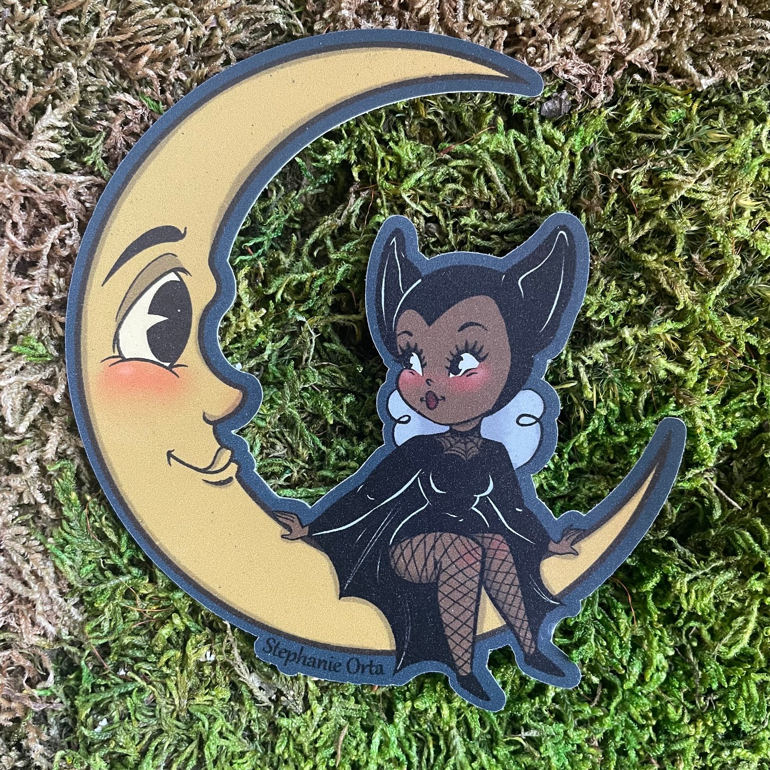 Chatting Time -  Bat & Moon 4" inch Matte Sticker 