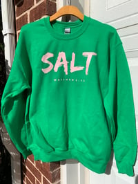 Image 2 of SALT Unisex Fleece Crew Neck - Rich Green/Blush Pink