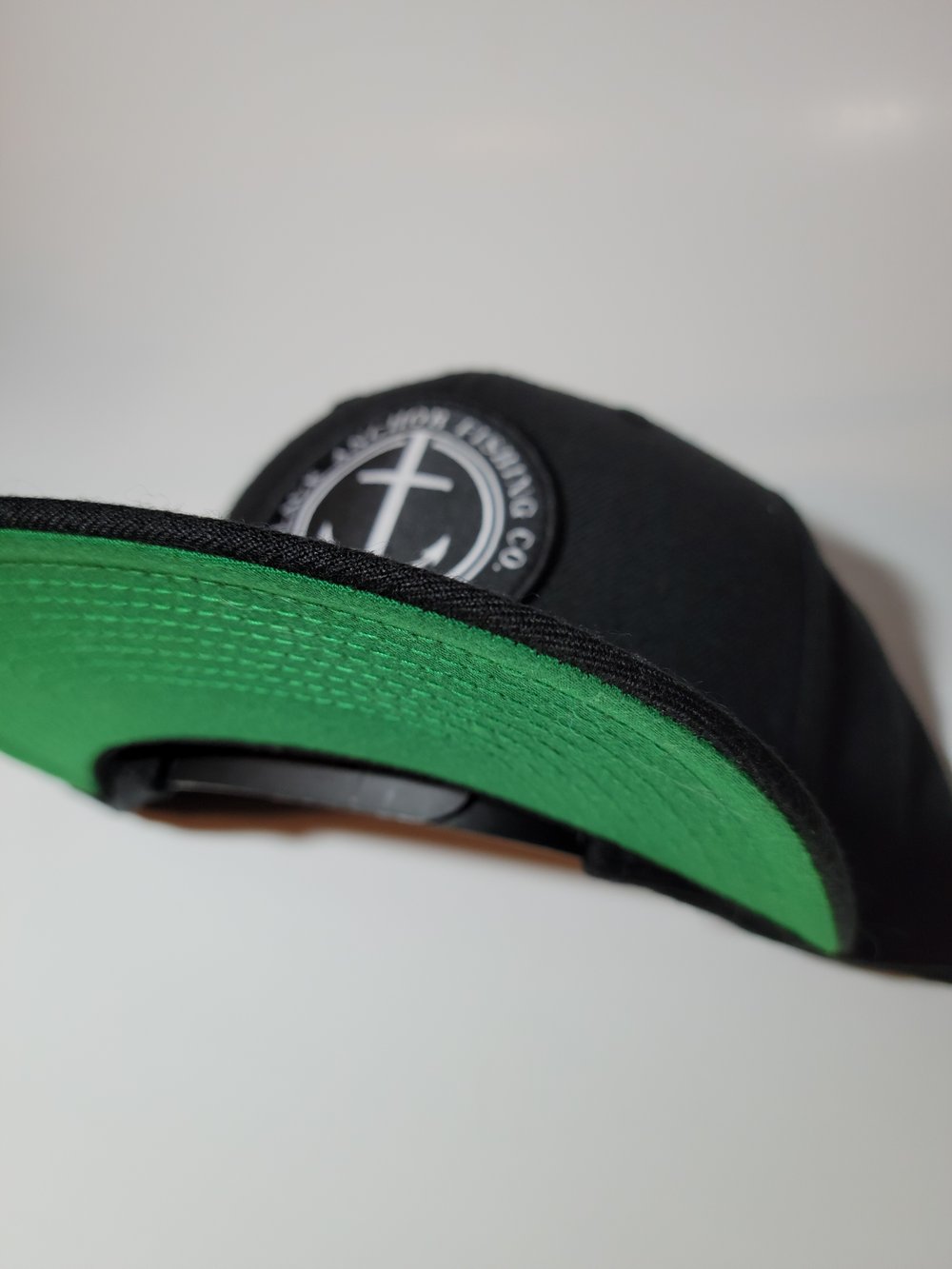 Image of Black Anchor Hat - Logo (Black w/Green Underbill)