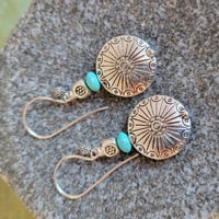 Image 3 of Silver Sunburst Concho + Turquoise Southwestern Earrings