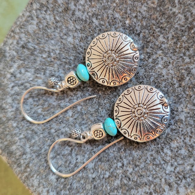 Silver Sunburst Concho + Turquoise Southwestern Earrings