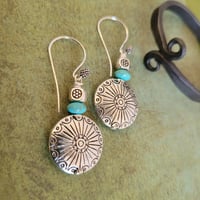 Image 4 of Silver Sunburst Concho + Turquoise Southwestern Earrings