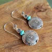 Image 1 of Silver Sunburst Concho + Turquoise Southwestern Earrings