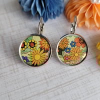 Image 3 of Flower Power 60’s Inspired Design Coin Vintage Tin Earrings
