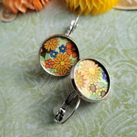 Image 4 of Flower Power 60’s Inspired Design Coin Vintage Tin Earrings