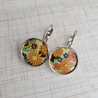 Image 5 of Flower Power 60’s Inspired Design Coin Vintage Tin Earrings