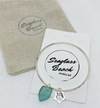 Image 2 of Sterling Silver Bracelet Bangle with Frosted Turquoise Seaglass & Star