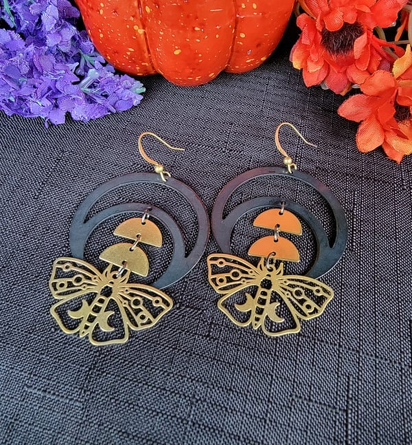Image of Luna Moth Brass Earrings