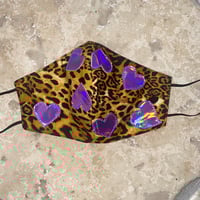 Image 1 of Leopard mask with holographic hearts. 