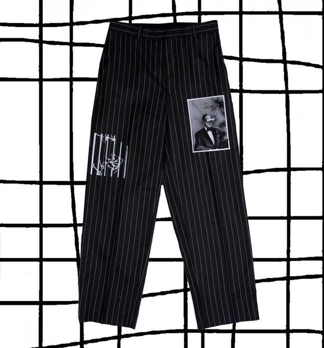 BLACK WOOL PIN STRIPE 