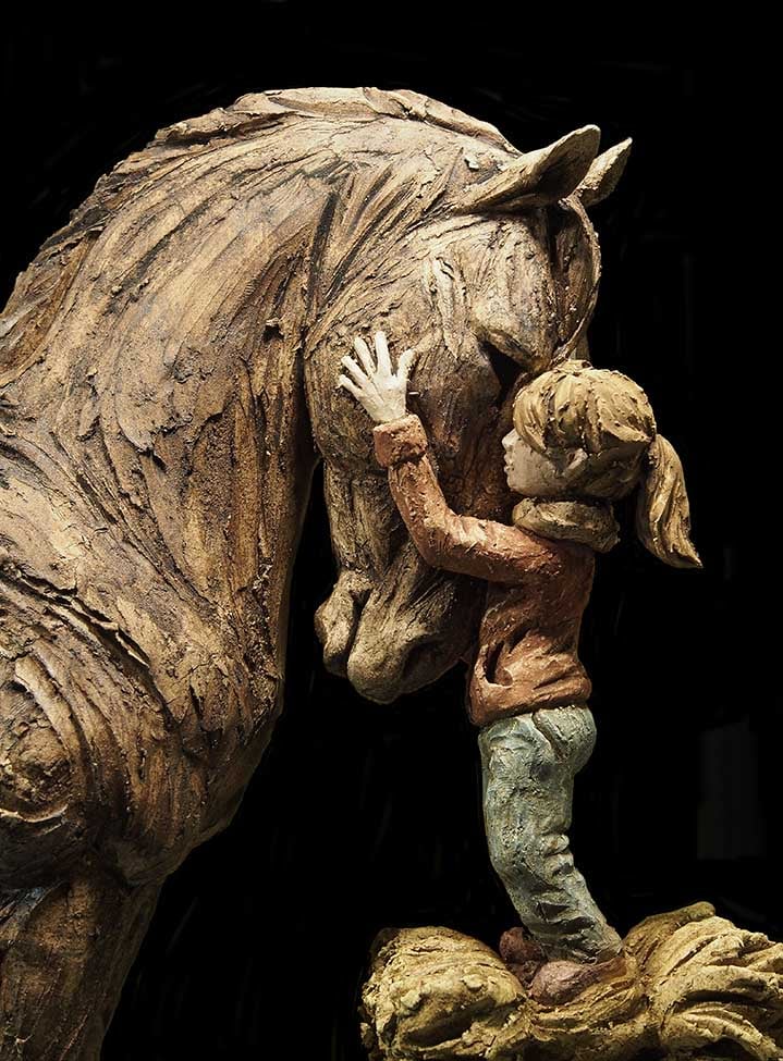 Image of FELICITY LLOYD COOMBES - GIRL WITH HORSE - CERAMIC SCULPTURE