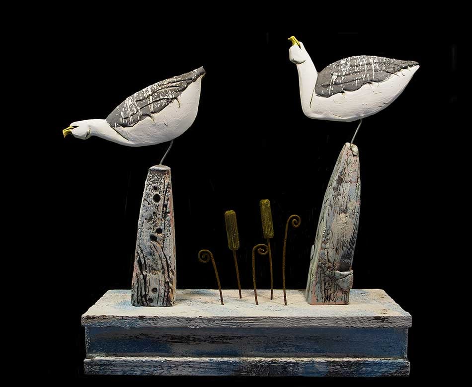 Image of MARK SMITH - 'LOOKING FOR LUNCH' - CERAMIC & WOOD SCULPTURE