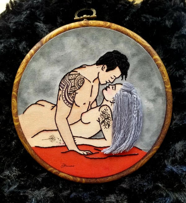 Image of Tattooed Couple 3-D Erotic Embroidery 