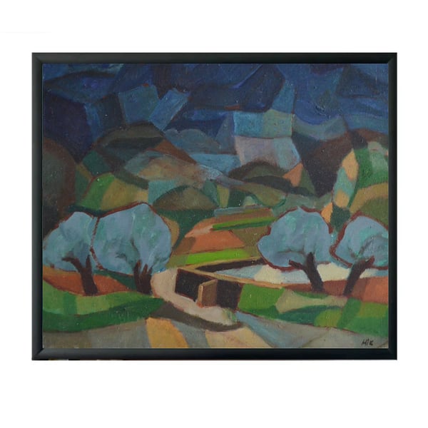 Image of Mid Century Painting, Blue Trees, Horas Kennedy (1917-1997)