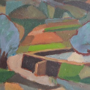 Image of Mid Century Painting, Blue Trees, Horas Kennedy (1917-1997)