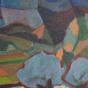 Image of Mid Century Painting, Blue Trees, Horas Kennedy (1917-1997)