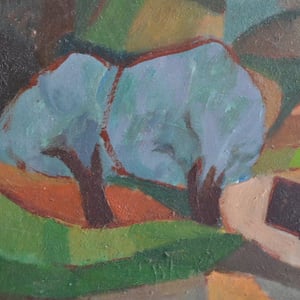 Image of Mid Century Painting, Blue Trees, Horas Kennedy (1917-1997)
