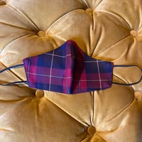Image 1 of Burgundy & navy tartan mask 