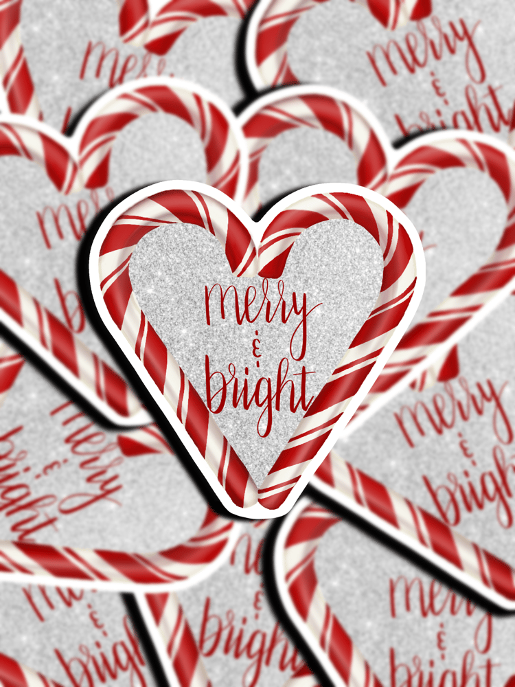 Image of Merry & Bright Candy Cane Heart Sticker