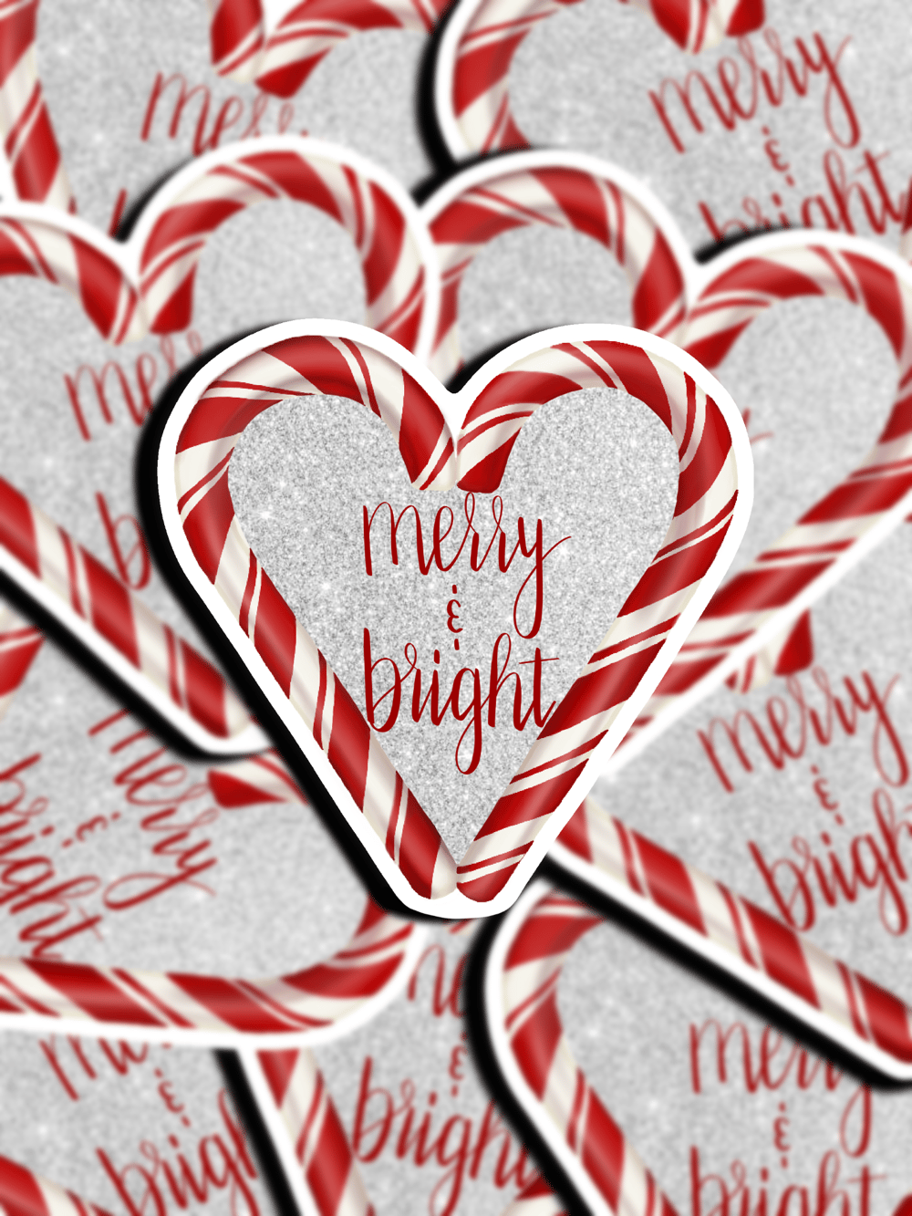 Image of Merry & Bright Candy Cane Heart Sticker