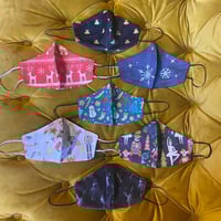 Image 4 of Blue mask with snowman, reindeer, ginger breadman.  