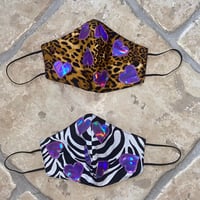 Image 3 of Leopard mask with holographic hearts. 